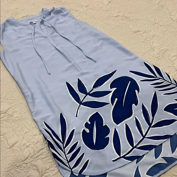 Merona Light Blue Sleeveless Midi Dress with Navy Leaf Print - Picture 8 of 11